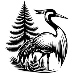 Crane Bird Grus Heron Tall Long-legged Egret Marsh Wetland Fowl, crane bird lake svg, crane bird scene svg, crane bird svg, crane bird print, crane bird silhouette, crane bird clipart