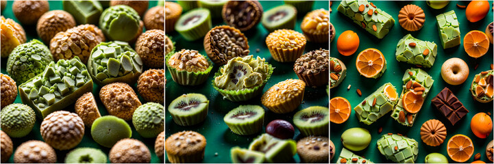 Enchanted Garden Sweets Kiwi Orange Cereal: Freeze-Dried Desserts Against a Lush Green Background,...