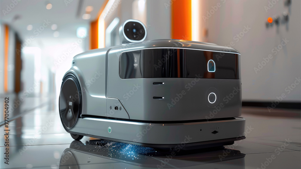 Aufkleber a professional large commercial unmanned cleaning robot with an led display. generative ai.