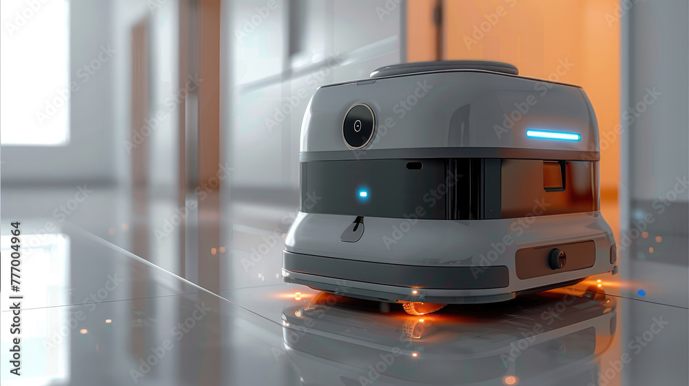 Aufkleber a professional large commercial unmanned cleaning robot with an led display. generative ai.