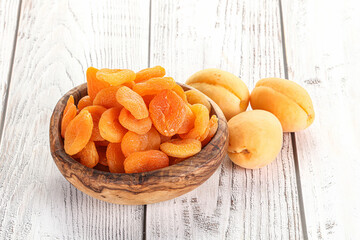 Dried apricot heap in the bowl