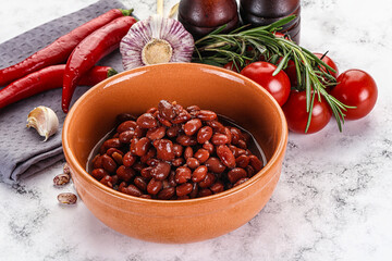 Red canned beans in the bowl