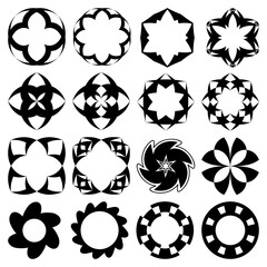 Vector set of round, square and hexagonal black ornaments