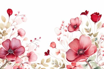 watercolor of geranium clipart with clusters of red, pink, and white blooms. flowers frame, botanical border, Watercolor Flowers Frame Isolated On White background.
