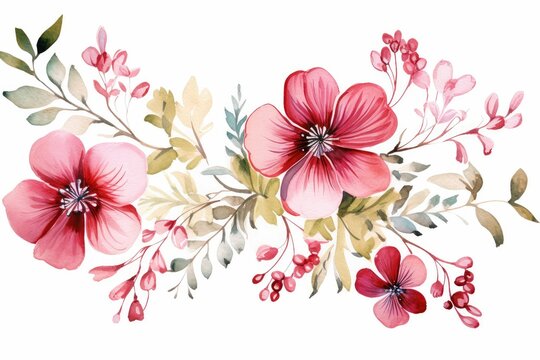 watercolor of geranium clipart with clusters of red, pink, and white blooms. flowers frame, botanical border, Watercolor Flowers Frame Isolated On White background.