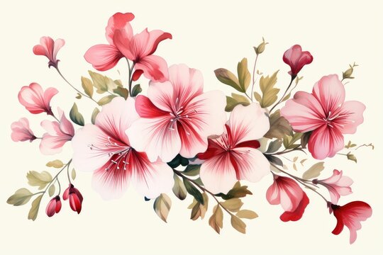 watercolor of geranium clipart with clusters of red, pink, and white blooms. flowers frame, botanical border, Watercolor Flowers Frame Isolated On White background.