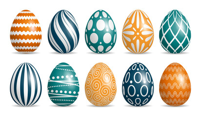 Set of green and orange Easter eggs