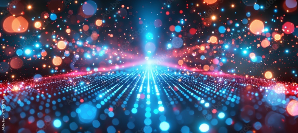 Poster data flow streamlined network linking waves of data particles in information technology