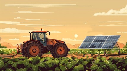 A closeup of a solar panel affixed to a tractor and ready to cultivate a field using renewable energy. . .