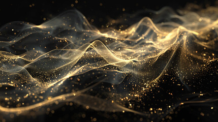 Abstract gold shimmering flowing on black background