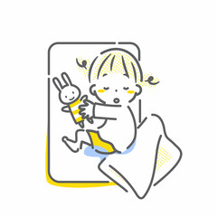 おねしょ　女の子　シンプルで線画イラスト