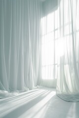 Tranquil scene of sunlight filtering through curtains