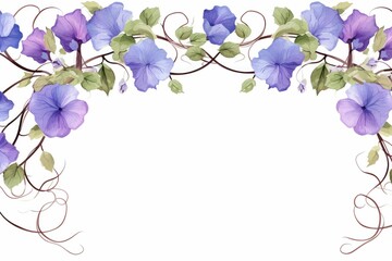 Fototapeta na wymiar watercolor of morning glory clipart with trumpet-shaped flowers in various colors. flowers frame, botanical border, Wedding floral arrangements. Wedding decor, invitations, cards. on white background.