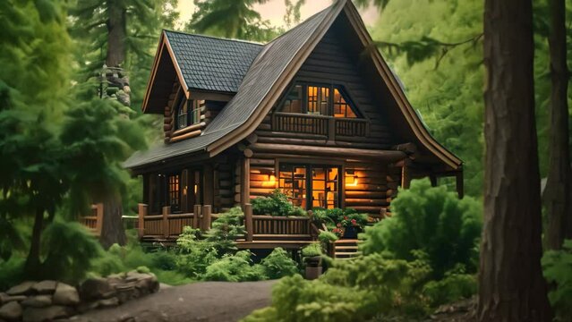 A serene log cabin nestled in the middle of a lush forest, offering a tranquil retreat in natures embrace, A rustic log cabin nestled in the woods, AI Generated