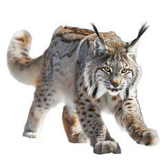 canadian lynx in motion isolated white background