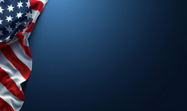 Close-up of American Flag Waving on Blue Background