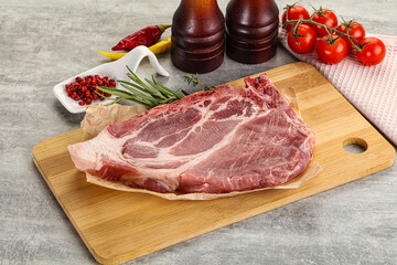 Raw pork neck steak uncoocked