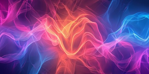 Obraz premium Beautifully rendered neon waves flowing in a space with bright pinks and blues, creating a sense of soft motion