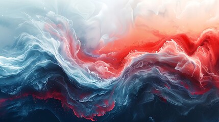 Ethereal Fusion: Fluid Abstraction in Red, White, and Blue - obrazy, fototapety, plakaty