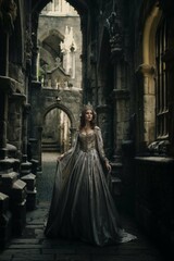 Medieval queen in a timeless gothic castle