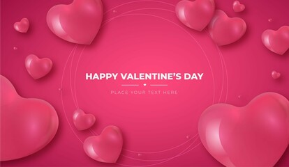 Happy Valentines Day Background With Pink Hearts Composition.Jpg