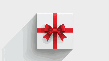 Lat White Gift Box Present with Red Bow icon design an