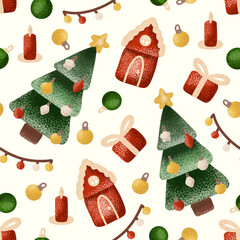 Christmas seamless pattern with tree holiday design, xmas background