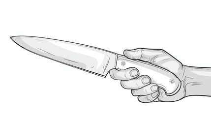 Hand holding cuts kitchen knife outline and flat vector