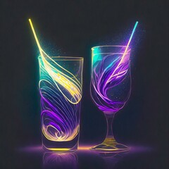 Neonowe drinki na czarnym tle - 777019517