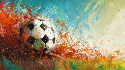 A creative representation of a soccer ball blending with whimsical paint strokes and splatter for a lively sports artwork