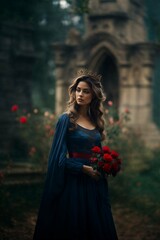 Fototapeta premium Queen holding red roses