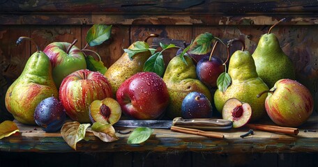Harvest of Fruits A Still Life Painting Generative AI