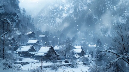 Winter's Embrace A Snowy Village Generative AI
