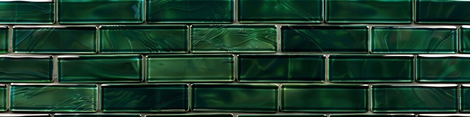 Dark green ceramic tile wall background, seamless texture. Dark emerald green glass brick pattern for interior design of bathroom or kitchen