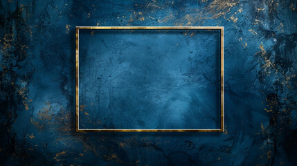 A simple yet elegant rectangle gold frame is accentuated by the deep, grunge blue background, offering a chic and distinctive setting for photos or art, blending classic with contemporary.