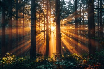 Sunbeams in a Forest A Serene and Peaceful Scene Generative AI