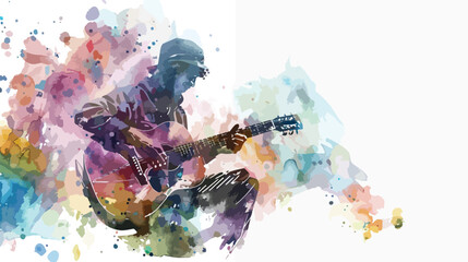 Playing guitar on watercolor background Digital waterc