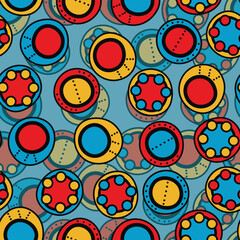 Seamless pattern with geometric aboriginal ornament. Ethnic tribal rounded color background. Afican, australian motiph. Dots painting. Vector illustration, template design for cloth, card, fabric