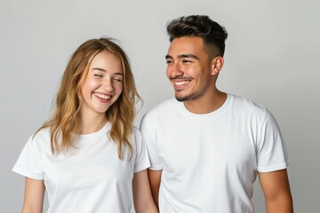 Fototapeta premium Caucasian Woman and Hispanic Man Standing Together