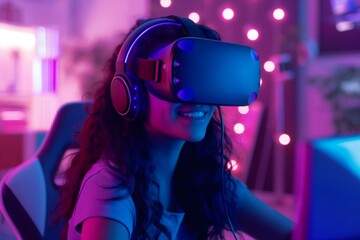 Young Hispanic Woman Enjoying Virtual Reality Experience