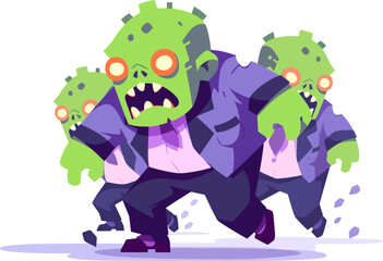 A cartoon vector illustration of crowd of zombies running