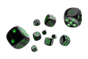 Fotobehang Ten black dice in air on white background © New Africa