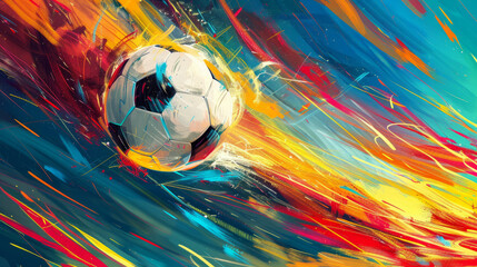 Dynamic image depicting a soccer ball with a colorful explosion effect, symbolizing energy and power in sports