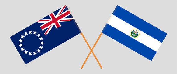 Crossed flags of Cook Islands and El Salvador. Official colors. Correct proportion