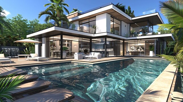 Modern Luxury A Private Swimming Pool in a Contemporary Home Generative AI