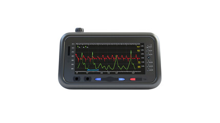 The front of the monitor shows the heart's activity waves.