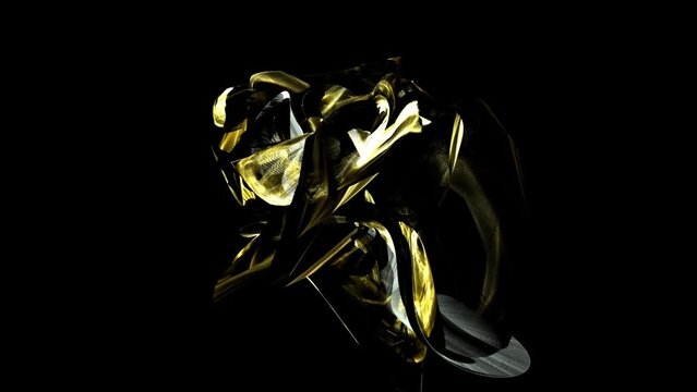 Unique elegant liquid art pattern movement beautiful colorful fractal lines. Golden silk on black background. golden flower. 
