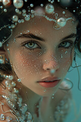 Portrait of a beautiful mermaid with pearl jewelry