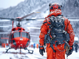 Mountain rescuers, emergency workers on duty in the mountains - obrazy, fototapety, plakaty