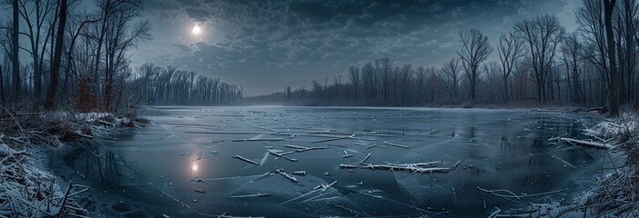 Frozen Serenity A Winter Night at a Frozen Lake Generative AI